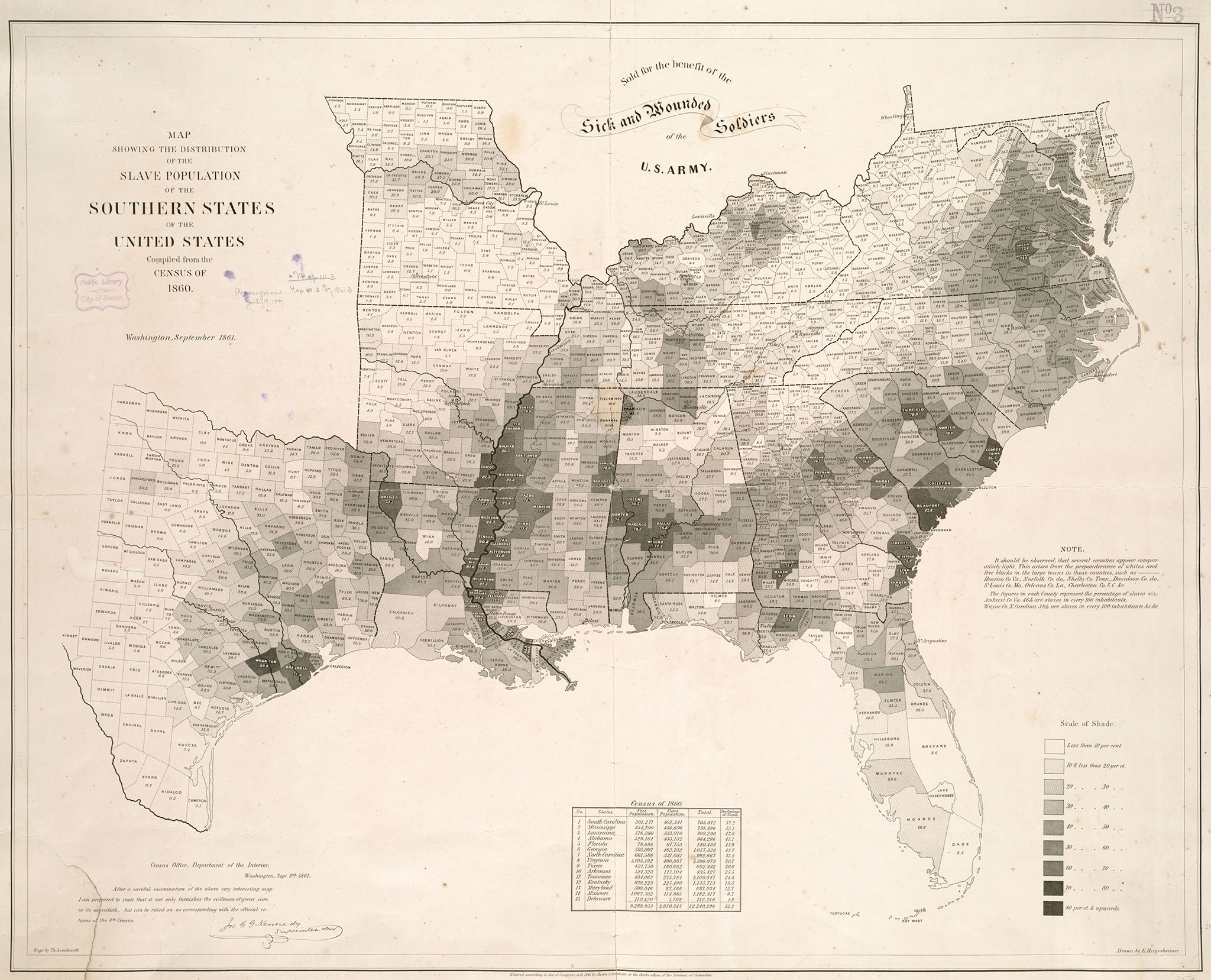 Slave populations in the United States based on the 1860 Census